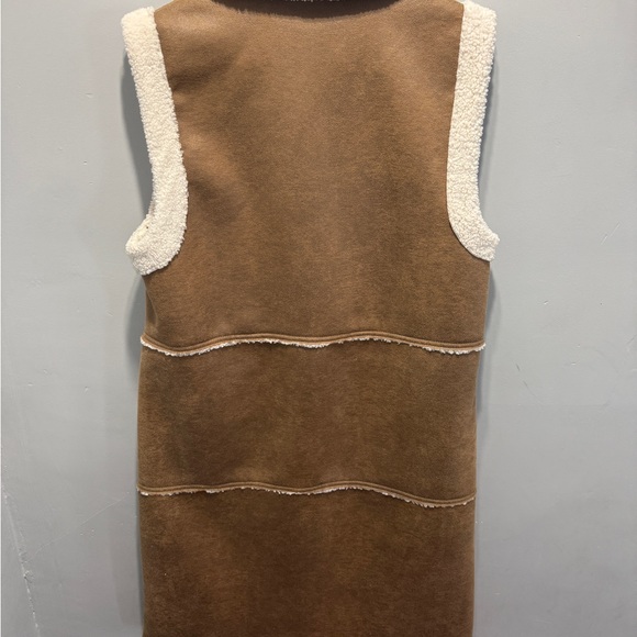 MARELLA Faux Suede & Shearling Long Vest - Brown & Cream - Designer - Picture 6 of 9